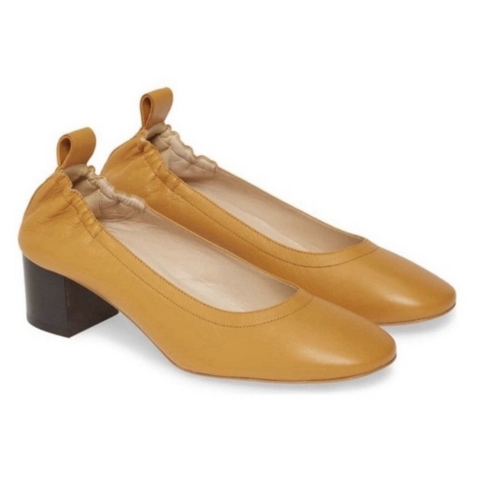 Everlane THE Day Heel Women HONEY Yellow Leather Italian Block Heel Pump Sz 8.5